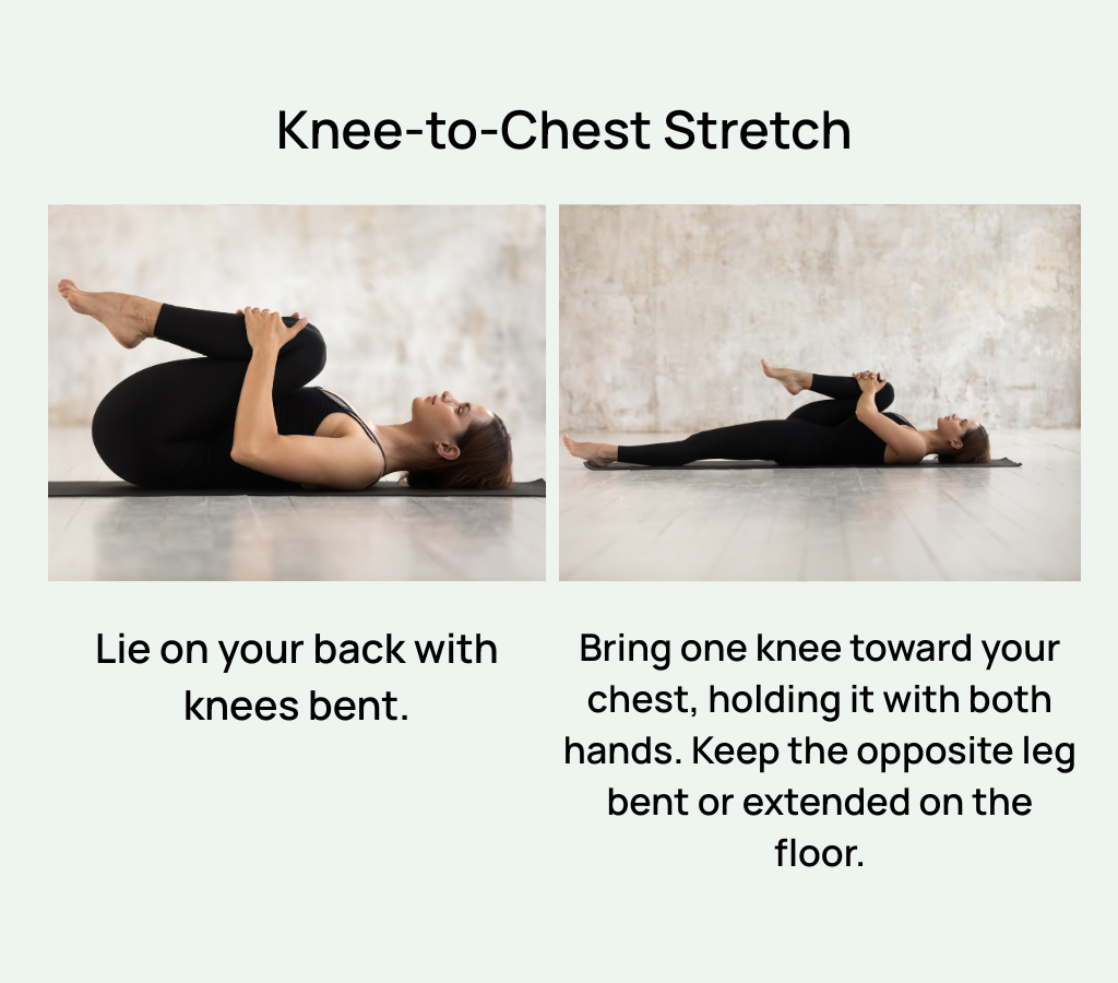 Knee-to-chest stretch to release tension and reduce lower back pain.